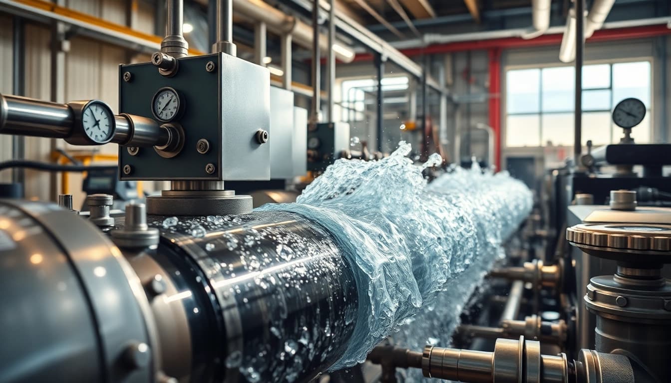 AquaForce Mechanical system featured prominently in an industrial setting, showcasing machinery and water flow.