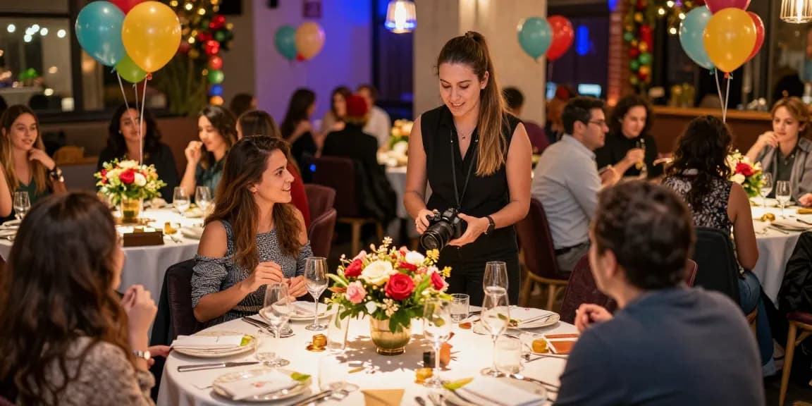 party planner near me coordinating a vibrant event space with festive decorations and joyful atmosphere