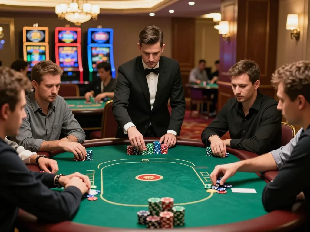 Players at an mm88star poker table engaging in a high-stakes game, highlighting strategy and excitement.
