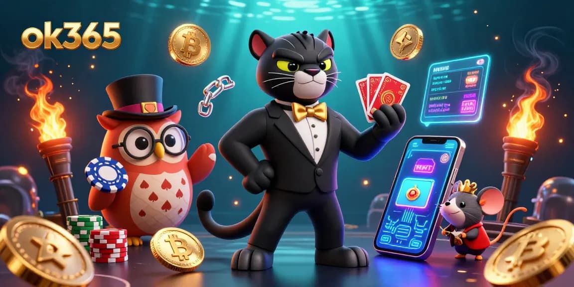 Experience thrilling gambling at ok365 with a charming panther dealer and casino elements.