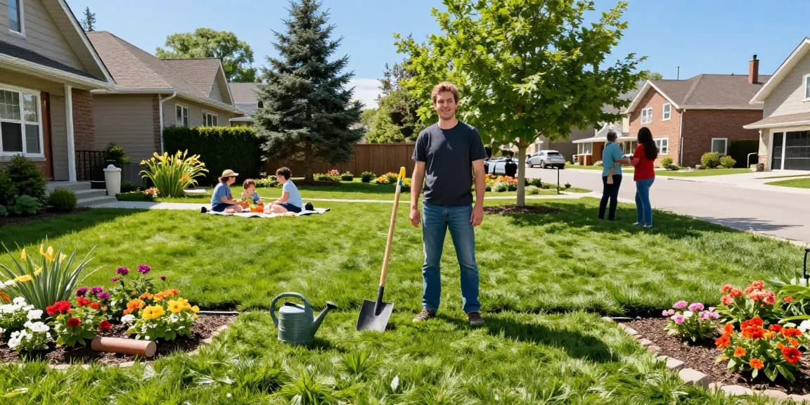 Beautiful sod installation in Ottawa, showcasing lush green lawn and happy homeowner.
