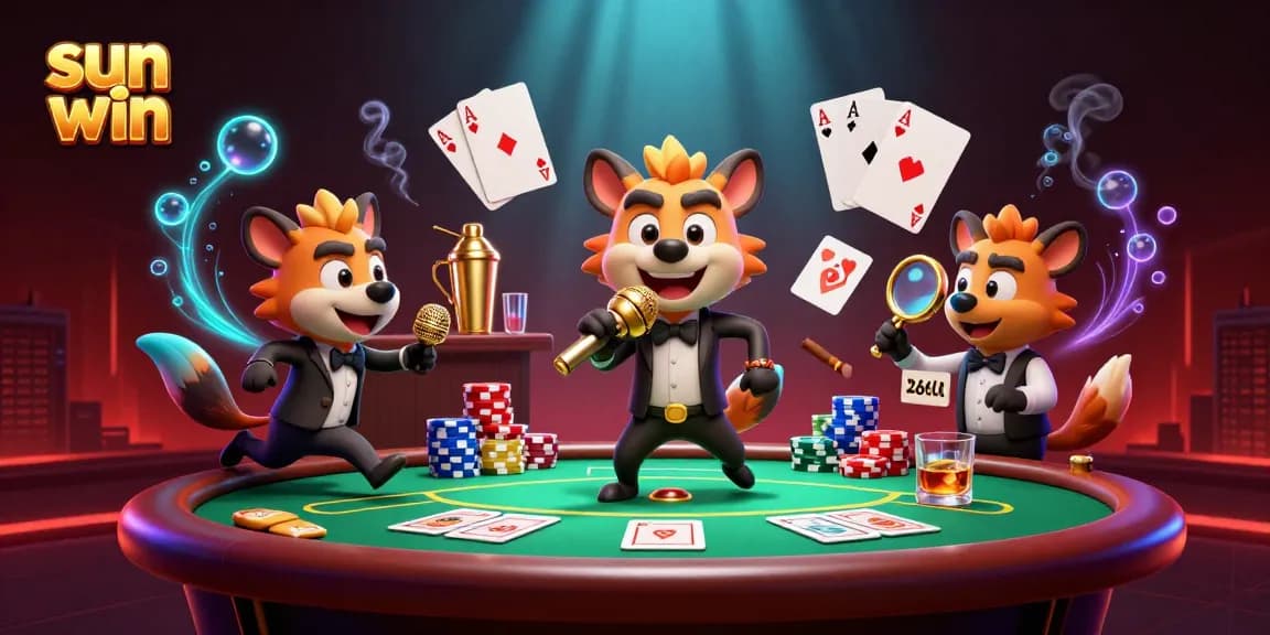 Experience the excitement at sun win's comedy casino with lively hyena characters and vibrant gambling elements.