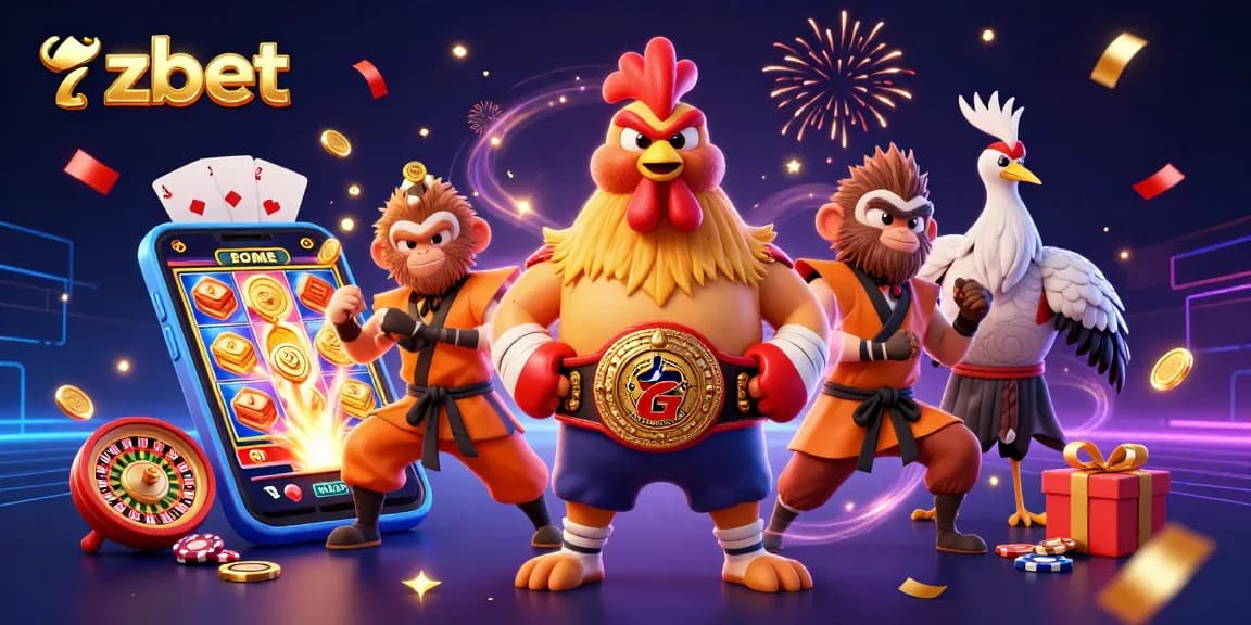 Experience the excitement of ZBET with unique characters and vibrant casino elements.