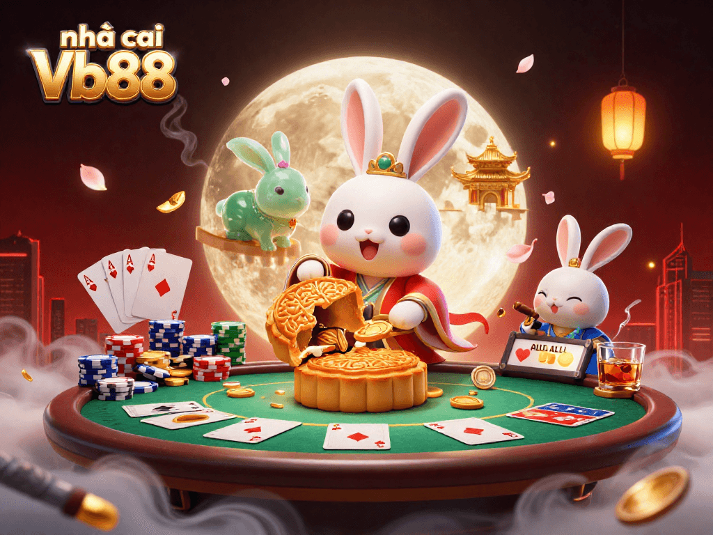 Play poker and win big at nhà cái Vb88 with this fantasy rabbit-themed casino scene.