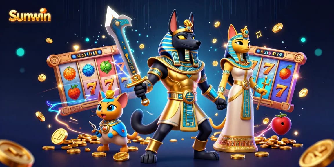 Engage with Sunwin's thrilling slot games featuring an Egyptian warrior and vibrant symbols.