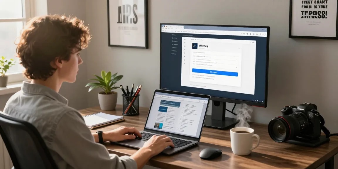 WPS Download interface in a productive home office setting with warm lighting