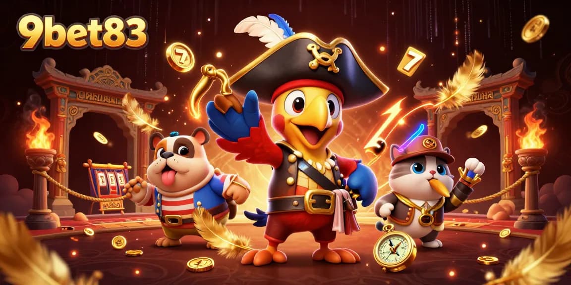 Experience thrilling wins with 9bet83 as our animated pirate captain and friends engage in exciting slot reels.
