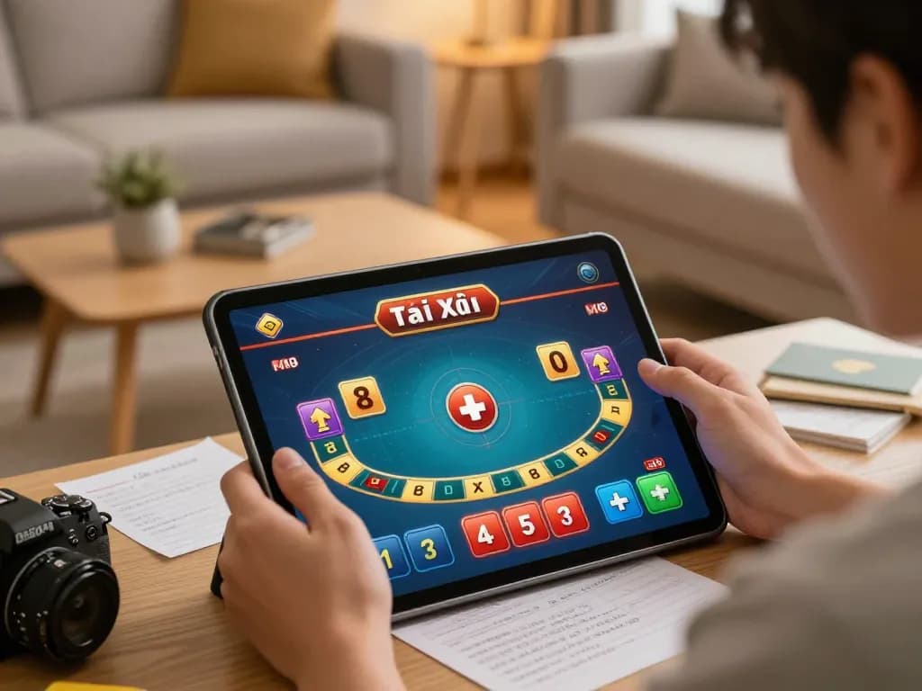 Tai Xiu online gaming session on tablet at home showcasing responsible gaming strategies