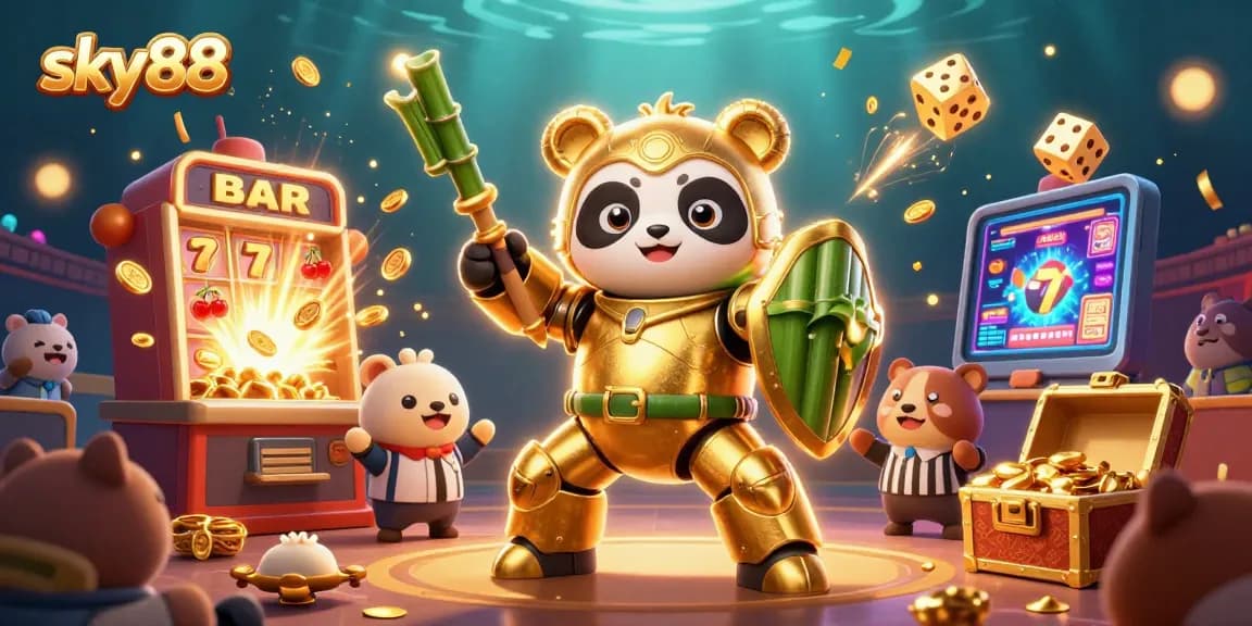 Engage with exciting slots at sky88, featuring vibrant jackpots and animated casino elements.