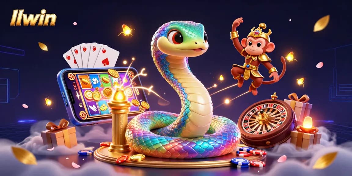 llwin features a vibrant 3D casino scene with a rainbow serpent and gold elements showcasing exciting gaming opportunities.