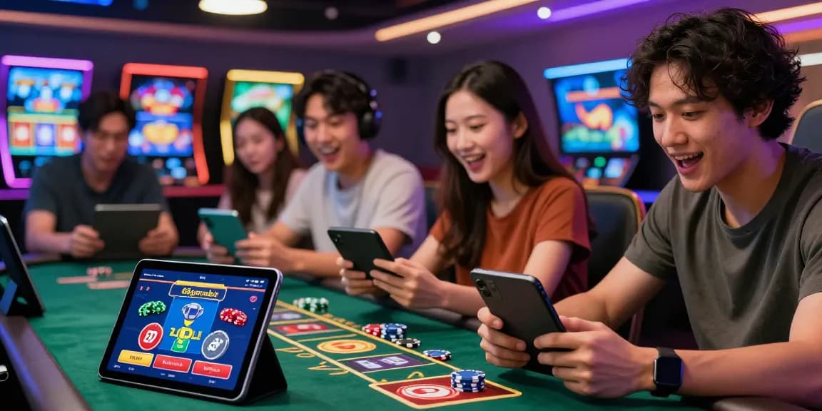 Friends enjoying the excitement of online gaming with 68gamebai app in vibrant live casino setting.