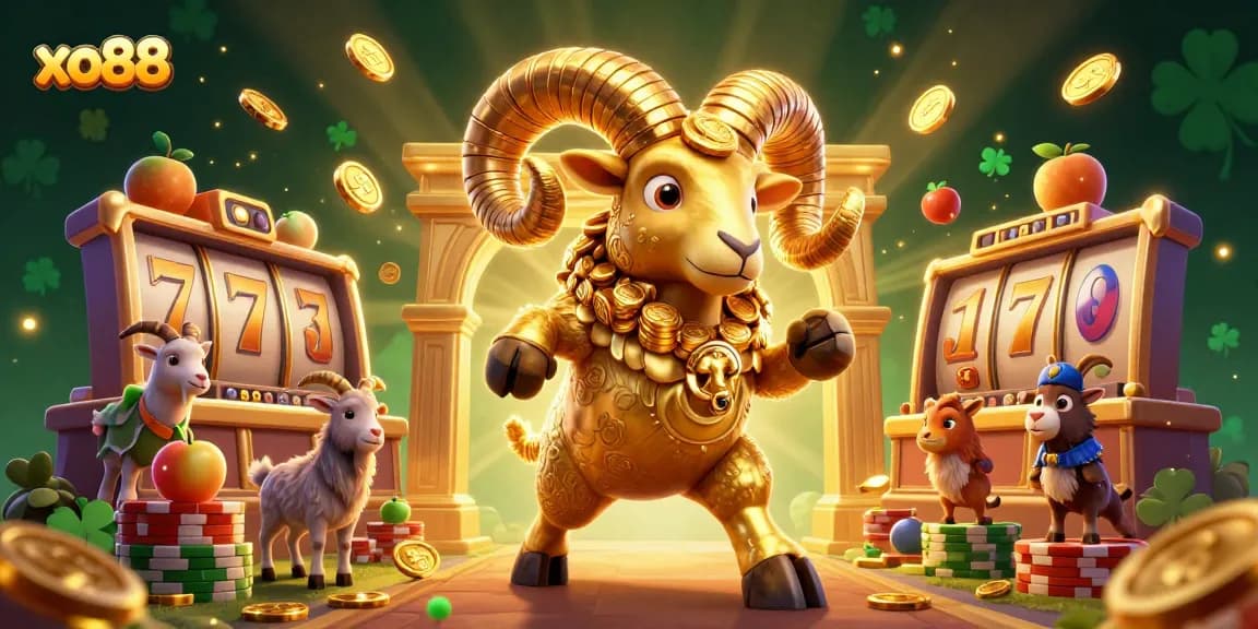 Spin the reels of xo88 with dynamic golden ram and jackpot symbols illustrating winning excitement.