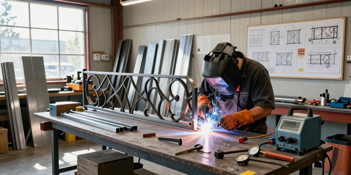 Expert artisan creating custom metalwork in North Vancouver with focus on intricate railings and modern fabrication tools