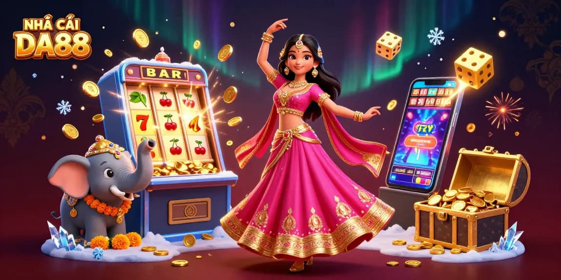 Experience the excitement of NHÀ CÁI DA88 with vibrant 3D casino games and festive visuals.