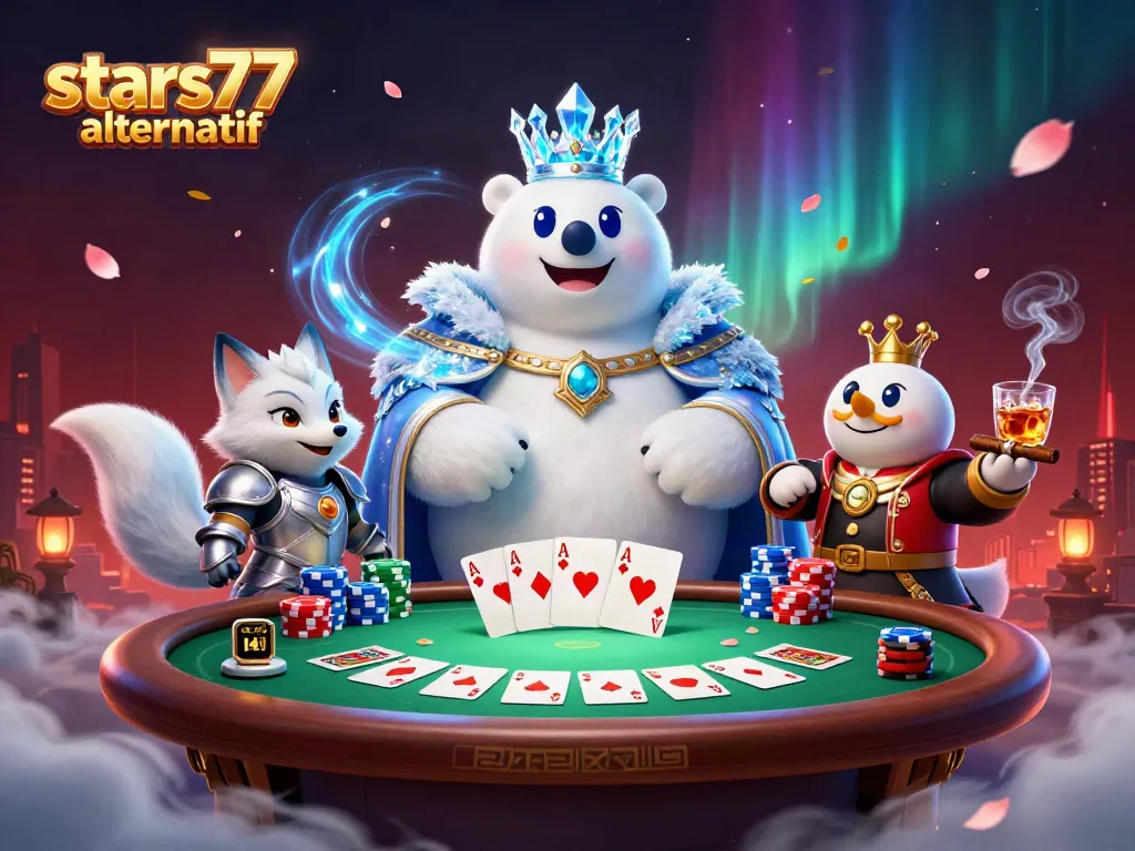 Permainan poker mendebarkan dengan stars77 alternatif yang menampilkan beruang kutub raja dan rubah bersenjata.