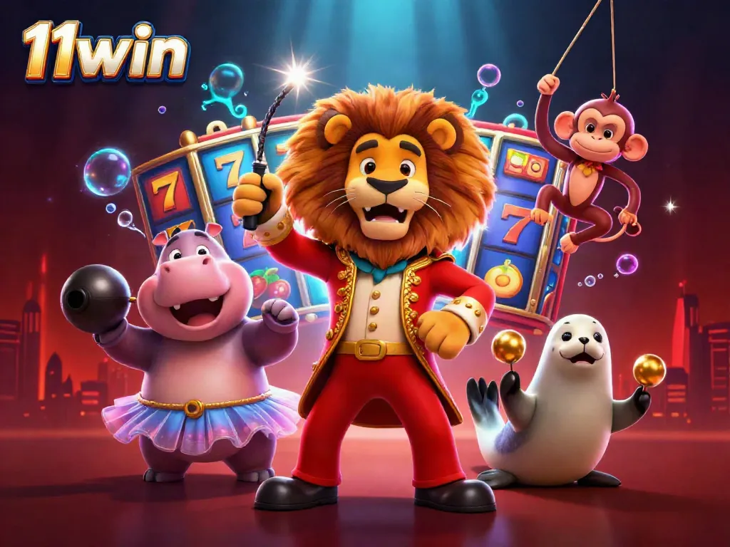 Engaging 11win illustration showcasing a vibrant casino atmosphere with characters and dynamic slot elements.