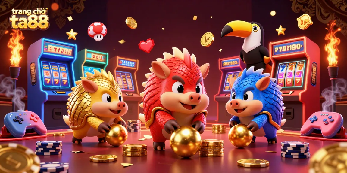 Experience the excitement of trang chủ ta88 with vibrant pangolins bowling through poker chips and slot elements.