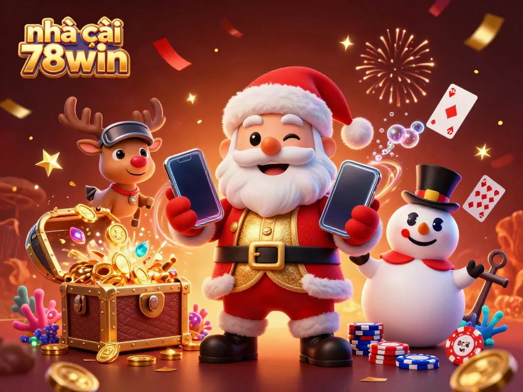 Experience excitement at nhà cái 78win with a lively casino scene featuring Santa Claus and friends!