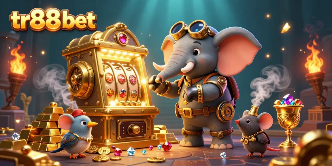 Experience thrilling games at tr88 bet with steampunk characters revealing treasure in a vibrant casino illustration.