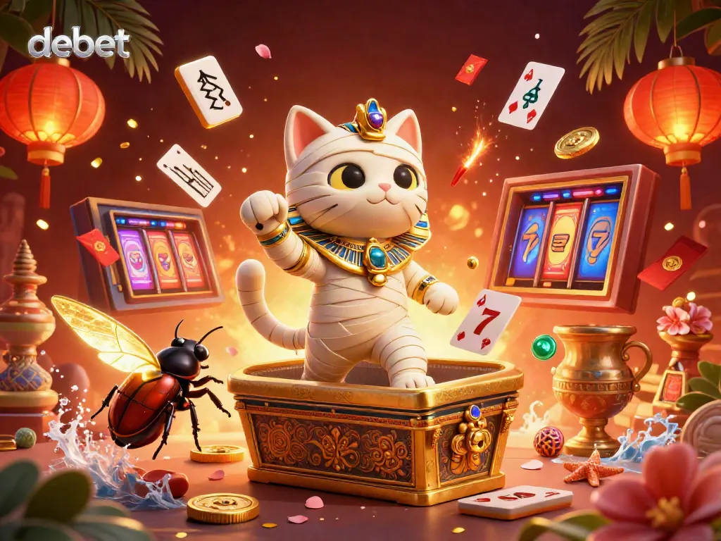 Experience thrilling gaming at debet with dazzling slots and dynamic characters in an Egyptian-themed casino.
