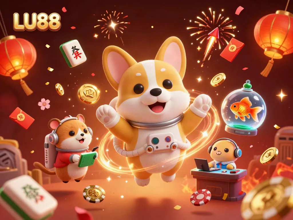 Engage with the LU88 online gaming atmosphere in this celebratory 3D casino illustration.