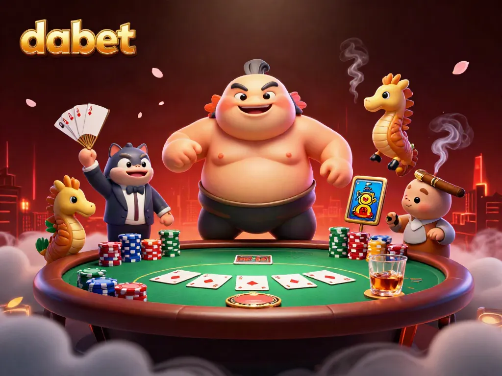 Experience thrilling play with dabet in a vibrant underwater poker showdown featuring a sumo fugu and friends.