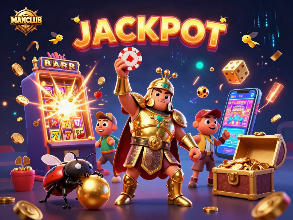 Engage with MANCLUB as the hercules beetle triumphs in a vibrant casino jackpot scene.