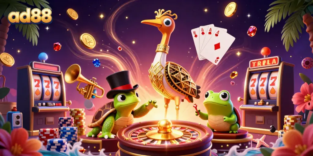 Engage in exciting games at ad88 with stunning visuals of a vibrant casino scene.