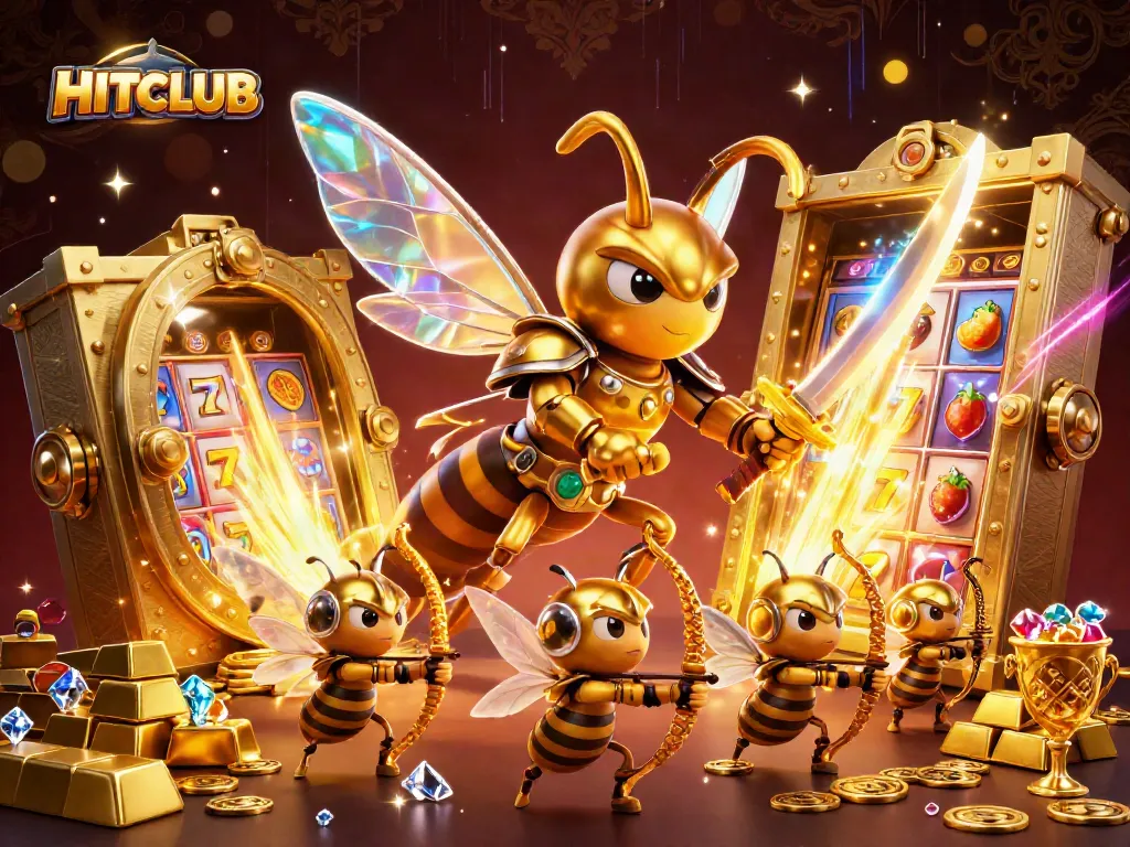 Engage in HITCLUB gaming excitement with golden hornets, treasures, and vibrant slots!