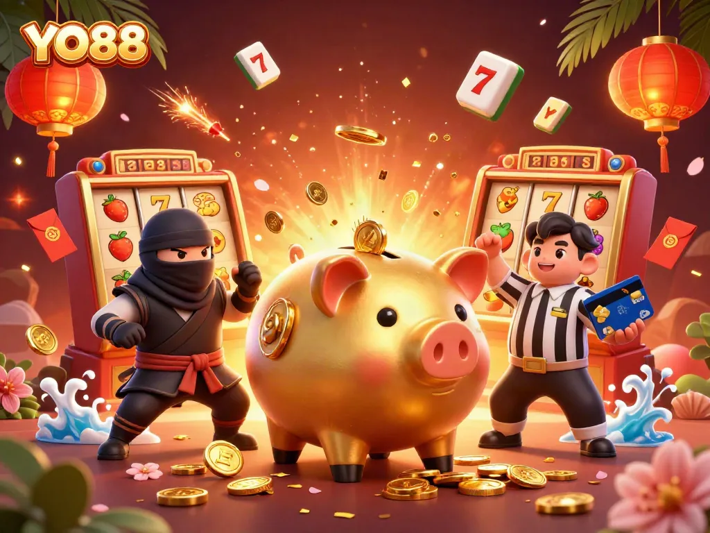 Engage in the YO88 action with a dynamic scene featuring vibrant characters and rich gambling elements.