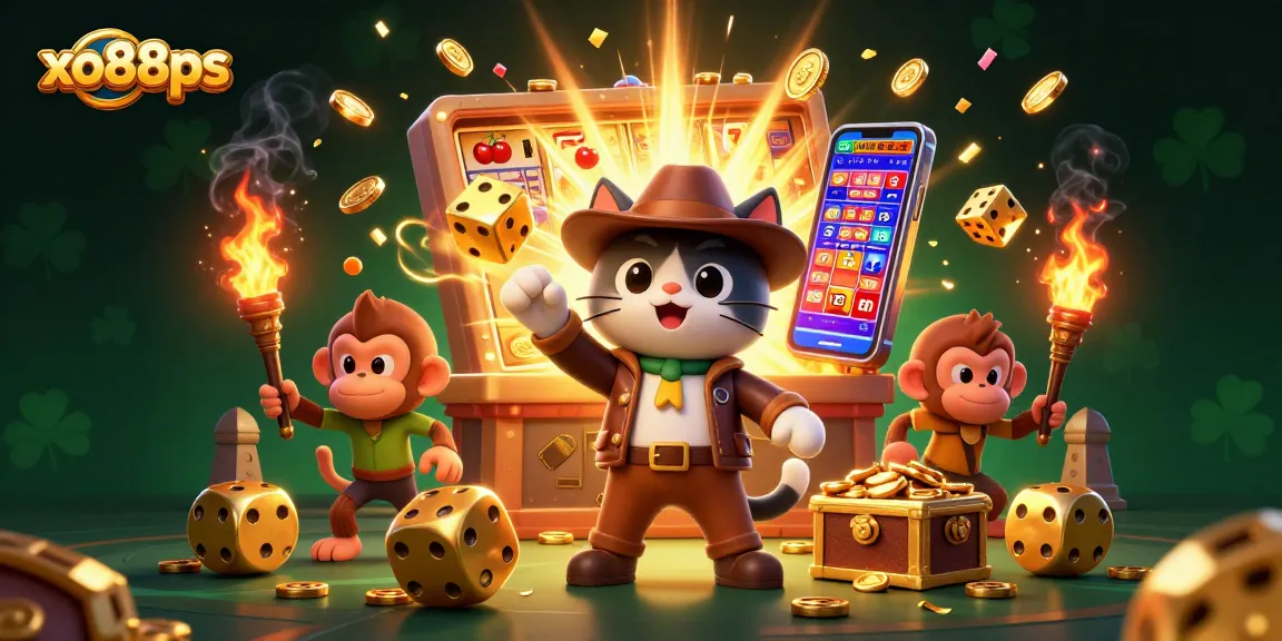 Engage with thrilling wins at xo88ps in this vibrant casino adventure illustration.