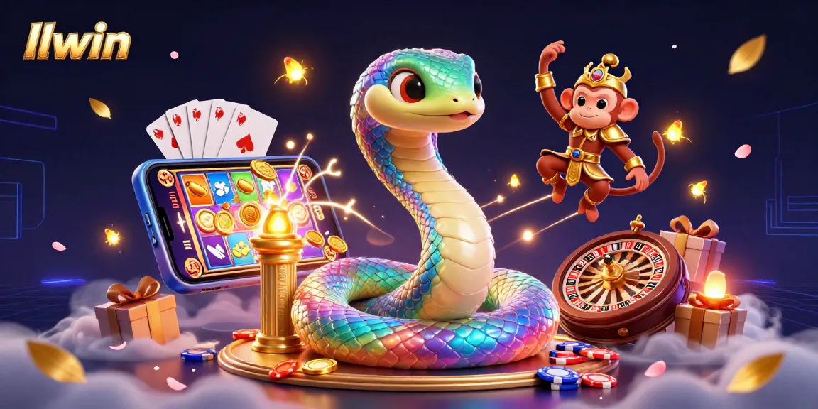 llwin features a vibrant 3D casino scene with a rainbow serpent and gold elements showcasing exciting gaming opportunities.