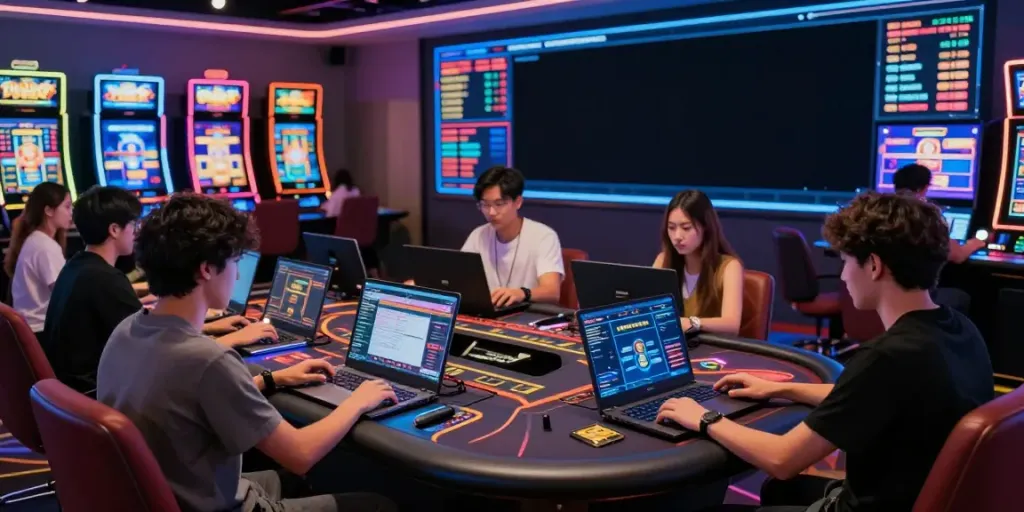 Engaging gameplay at Streek Crypto Casino Canada with diverse players and vibrant digital interface.