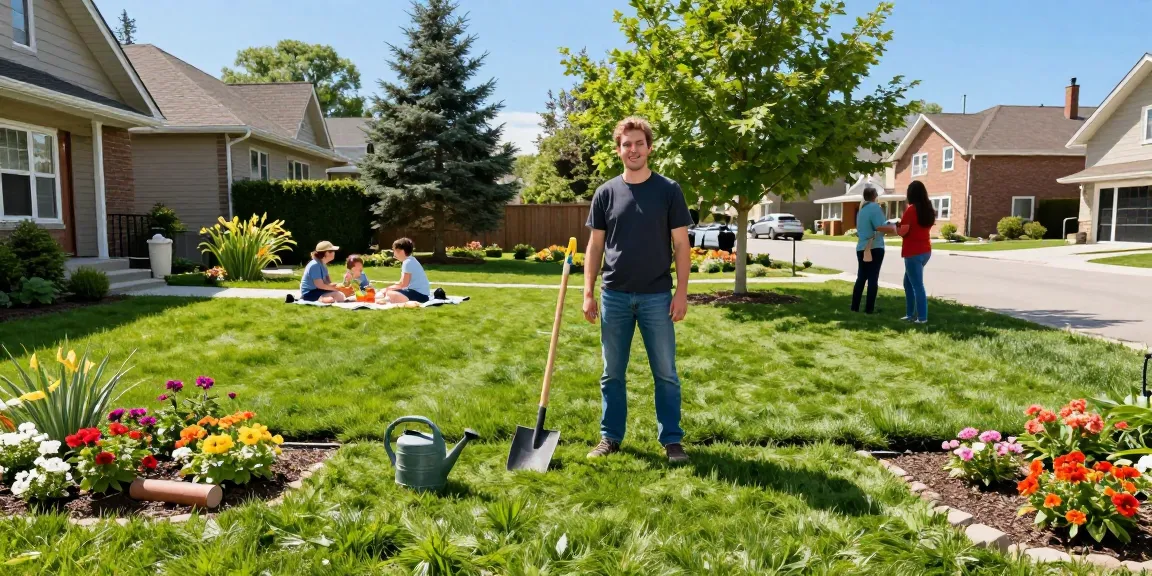 Beautiful sod installation in Ottawa, showcasing lush green lawn and happy homeowner.