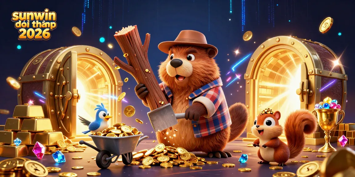 Win big at sunwin đổi thưởng 2026 with vibrant 3D casino-themed artwork filled with gold coins and treasures.