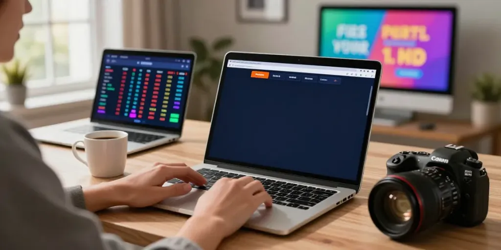 Online betting experience at https://fc88v1.com/ with a user on a laptop and smartphone in a modern home office setting.