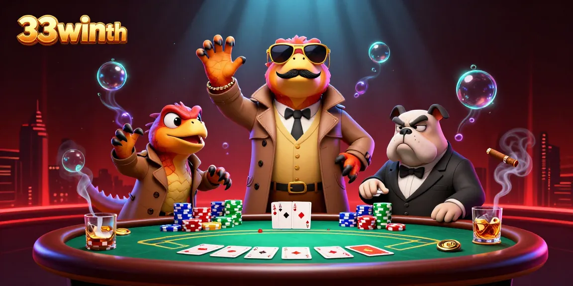 Experience the excitement of 33winth with raptors cleverly entering a VIP casino scene filled with poker elements.
