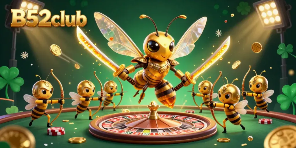 Engage in thrilling gameplay at B52club, where a golden hornet samurai leads the adventure amid casino excitement.