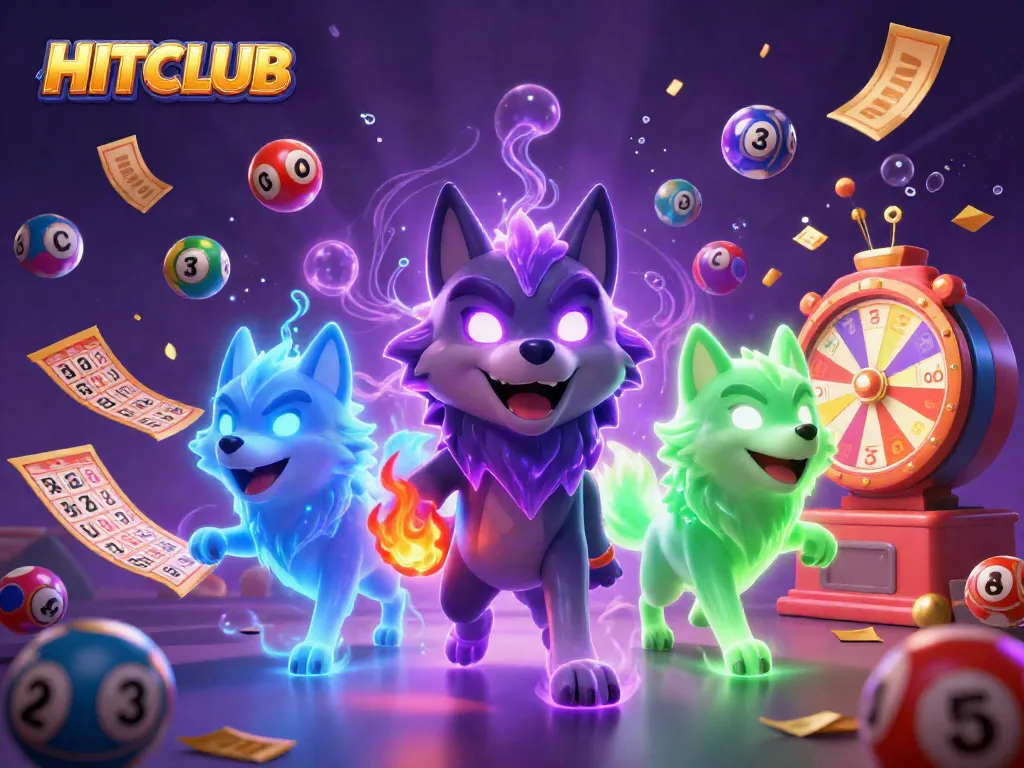 Engage in the excitement of HITCLUB gaming with dynamic animations and vibrant colors illustrating lottery fun.