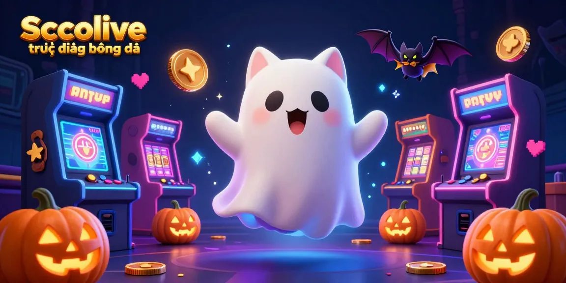 Socolive trực tiếp bóng đá thrills gamers with a lively casino scene featuring a ghost cat, a bat, and glowing elements.