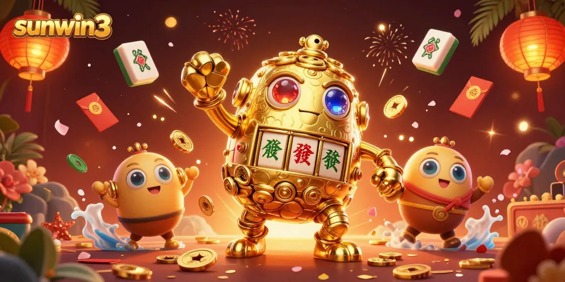 Experience thrilling gaming at sunwin3 with an ancient golden golem amidst vibrant casino elements.