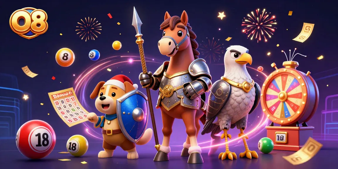 Experience thrilling lottery action with O8, featuring colorful lottery balls and festive casino elements.