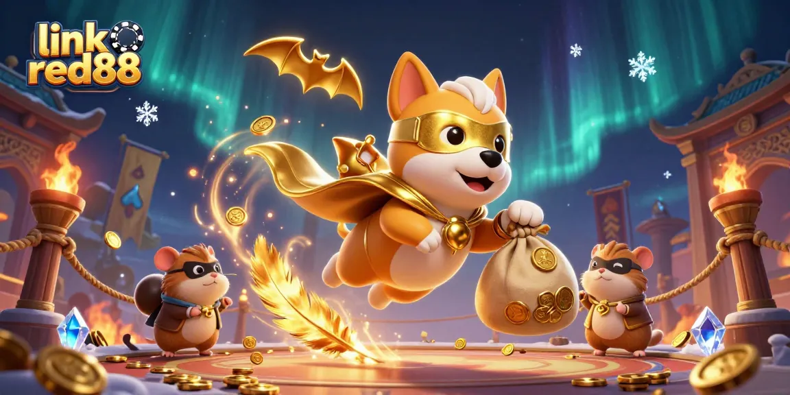 Experience thrilling casino action with link red88 in this vibrant illustration featuring a superhero dog and hamster!