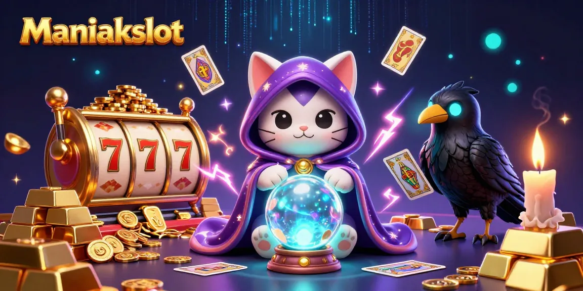 Win big with Maniakslot as a mystical cat and raven unveil treasures in a dazzling casino!